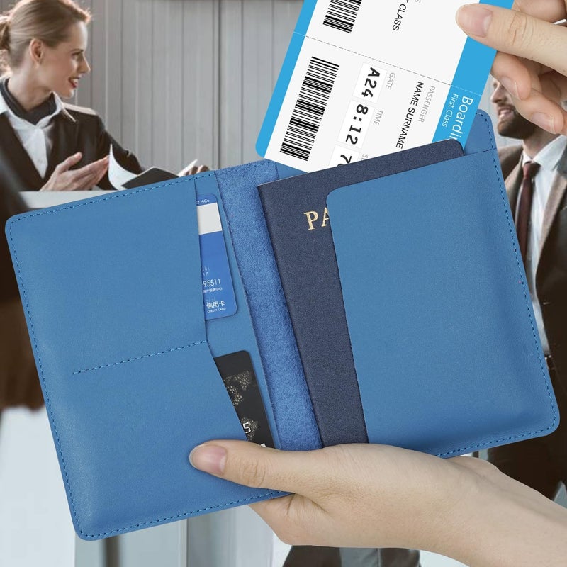 Kicoroiny Full Grain Leather AirTag Passport Holder Wallet Cover for Men and Women Travel, Passport Holder with AirTag Slot Passport Wallet, Travel Essentials Genuine Leather Passport Cover Gifts (Blue) - Image 5